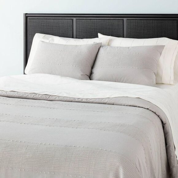 Hearth & Hand with Magnolia Other - 3pc Full/Queen Slub Center Strip Comforter Set Jet Gray
